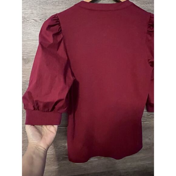 VERONICA BEARD Coralee Button-Front Puffed Sleeve Top Sz L Red - Picture 9 of 10